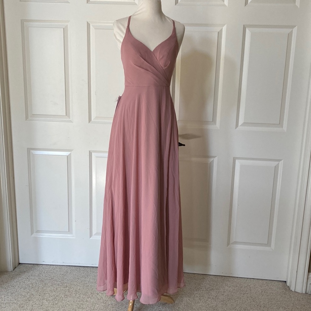 Azazie Pink Ruched Maxi Dress